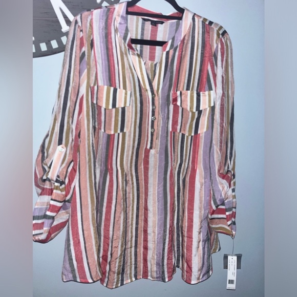 NWT Zac & Rachel woman striped tunic style button v neck top size 2X - Picture 1 of 6
